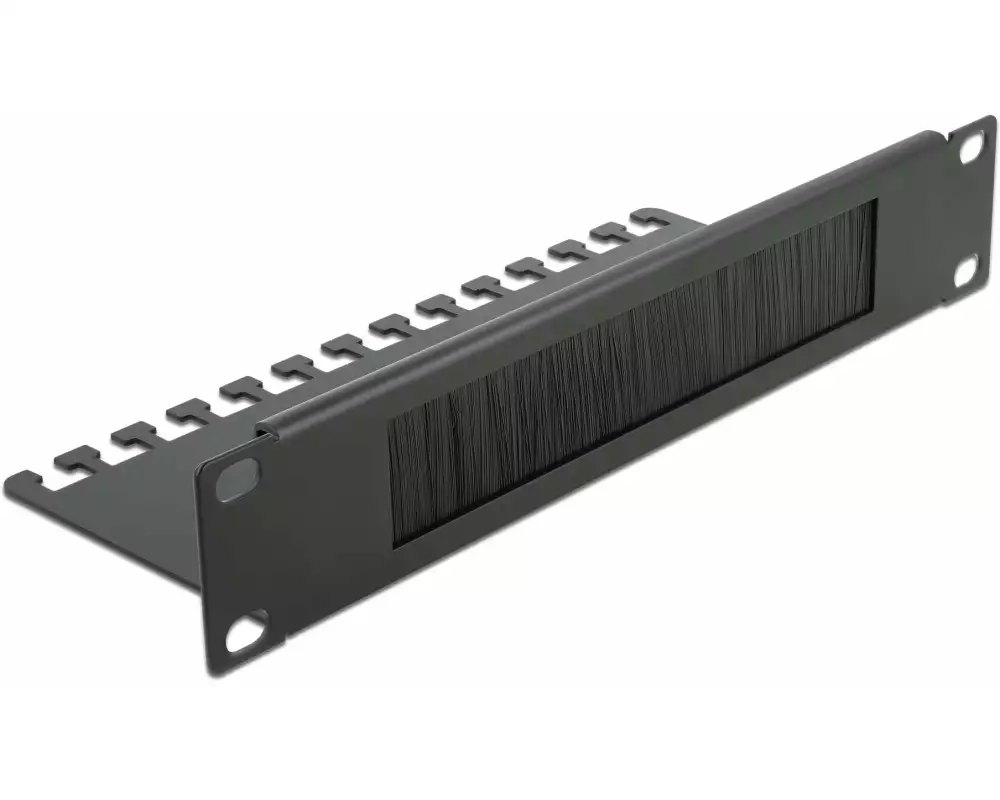 Delock Bürstenleiste mit Kabelabfangplatte, 1HE , Schwarz