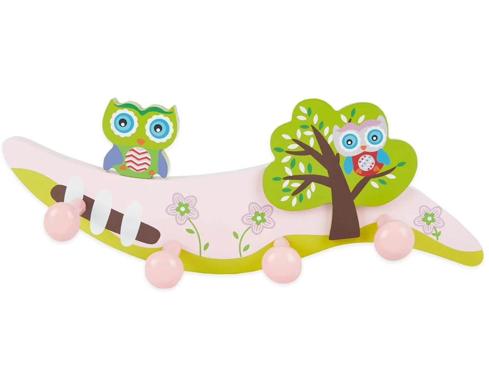 bieco Wandgarderobe Eule Rosa