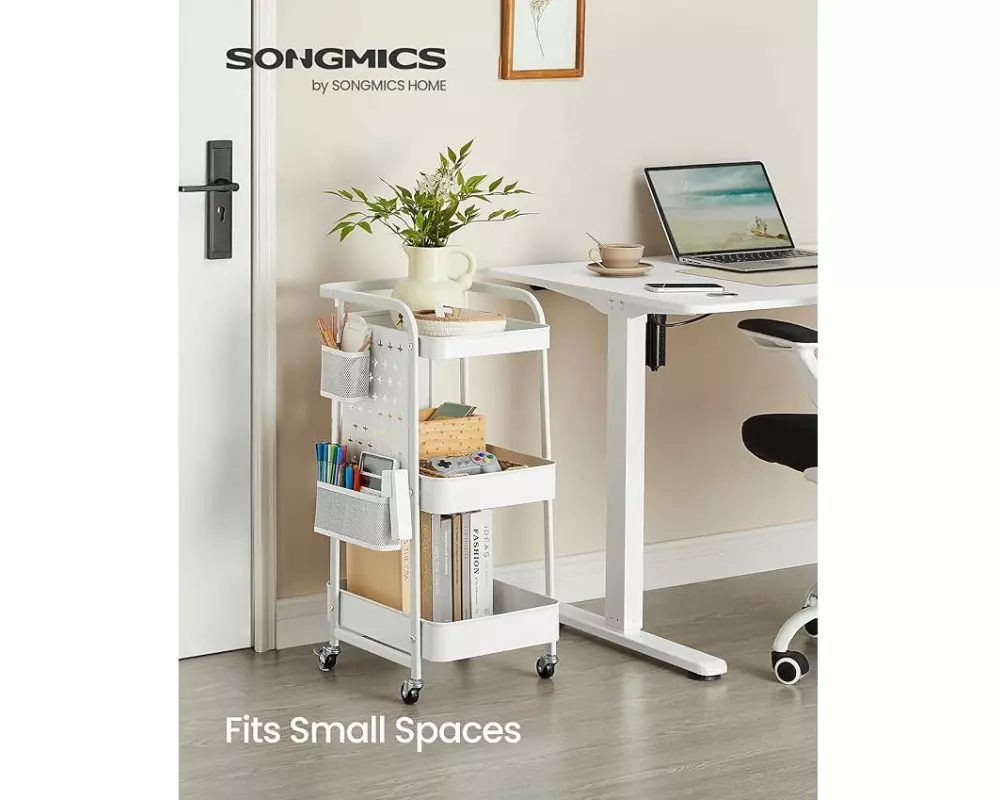 Songmics Wagen mit Rollen und drei Ablagen Weiss