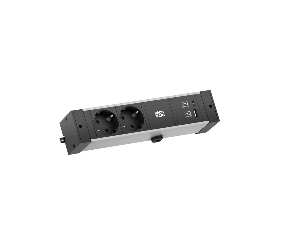 BACHMANN DESK RAIL 2xSchutzkt.USB A&C, USB Charger 22W 2,0m GST18