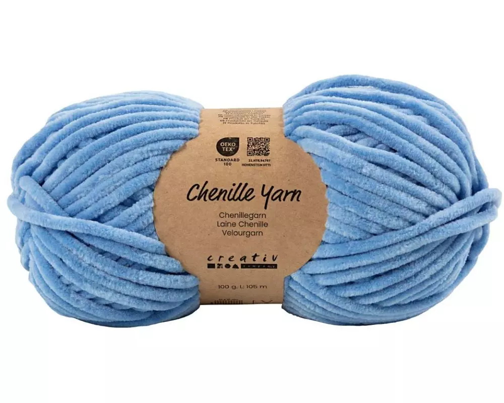 Creativ Company Veloursgarn, L 105 m, Nadel 5-6, Denimblau, 100 g/ 1 Knäuel