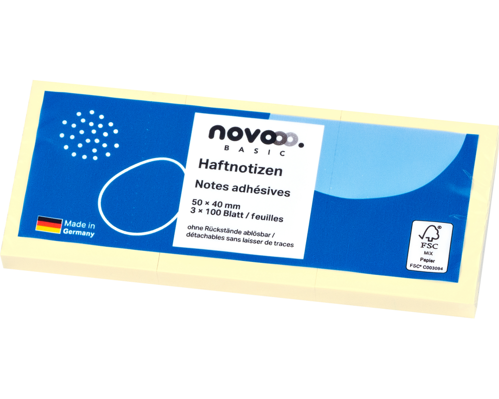 NOVOOO Haftnotizen Basic 40x50mm 5653-01 gelb 3x100 Blatt