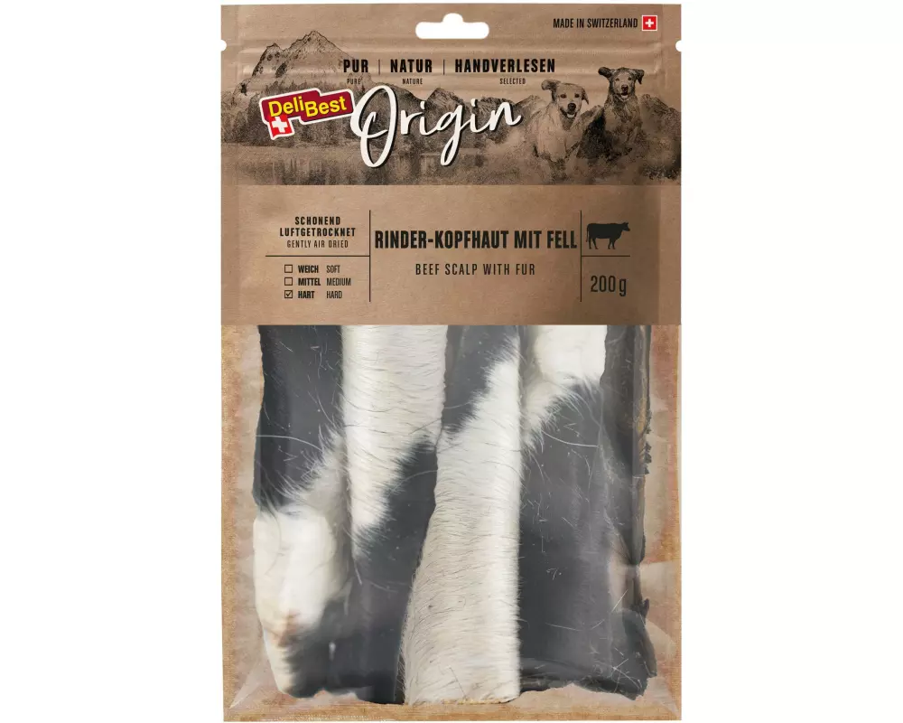 DeliBest Kausnack Origin Rinder-Kopfhaut mit Fell 15 cm, 200 g