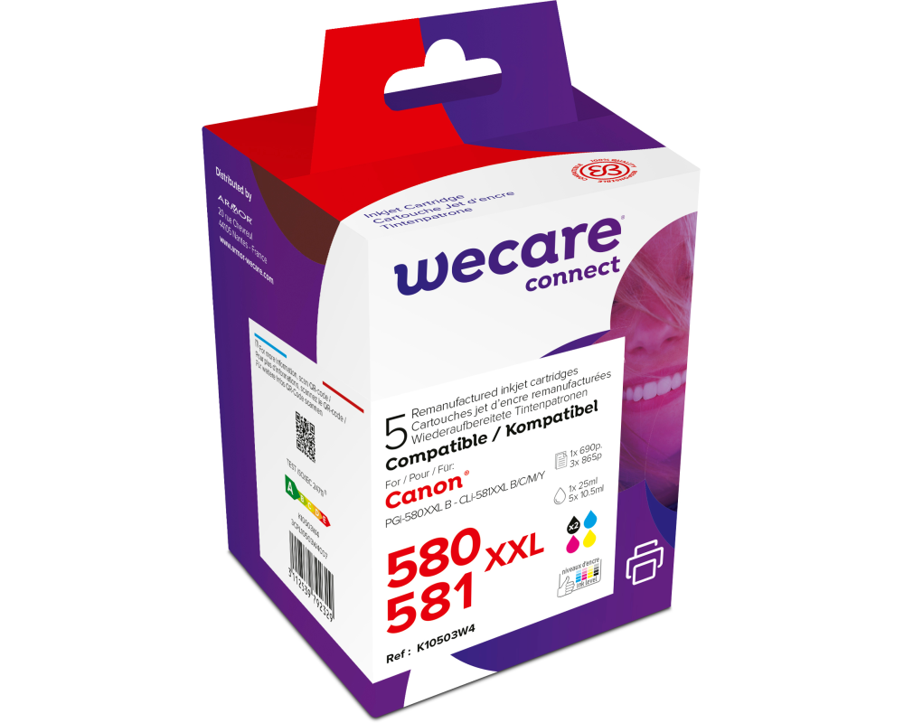 WECARE Multipack XXL rebuilt BKCMY CLI-581XXLPACKWE zu Canon Pixma TS6150 25ml