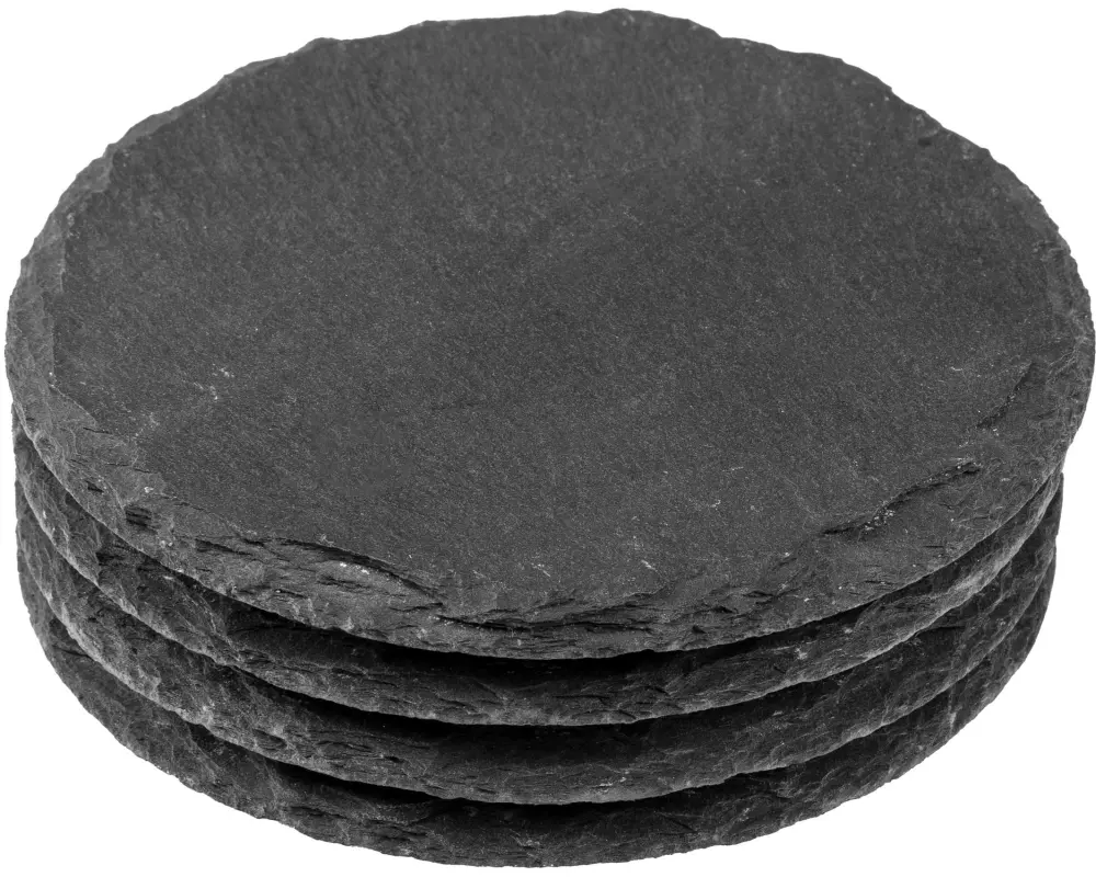 COCON Kerzenuntersetzer Ø 10 cm, Schiefer, Schwarz, 4 Stück