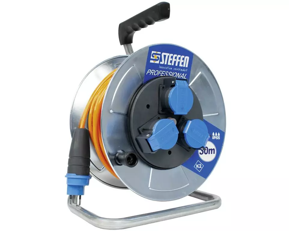 STEFFEN Kabelrolle Professional 30 m 3x T13, IP55, Silber
