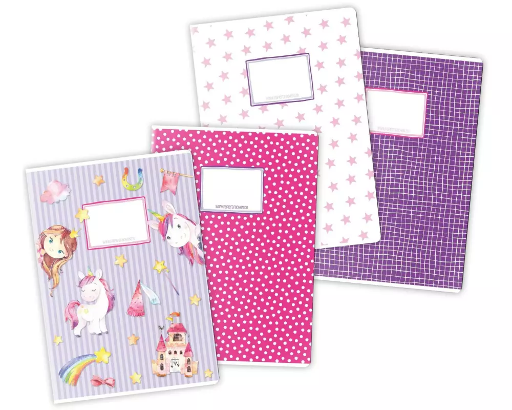 Papierdrachen Schulhefte Einhorn 4er Set DIN A4