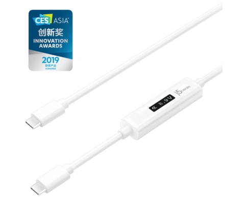 j5create JUCP14 USB-C 2.0 to USB-C Cable With OLED Dynamic Power Meter, White, 1.2 m