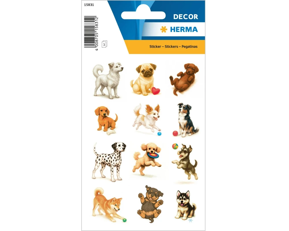 Herma Stickers Motivsticker Verspielte Hunde 3 Blatt / 36 Sicker