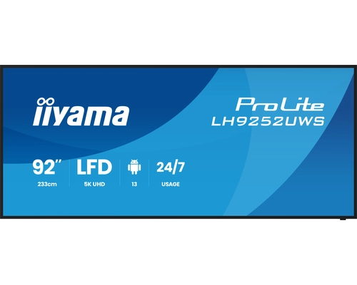 iiyama 92"W LCD 5K UW5K 21:9 VA 500 cd/m² Kiosk-Design 2,34 m (92") WLAN 500 cd/m² Eingebauter Prozessor Android 24/7