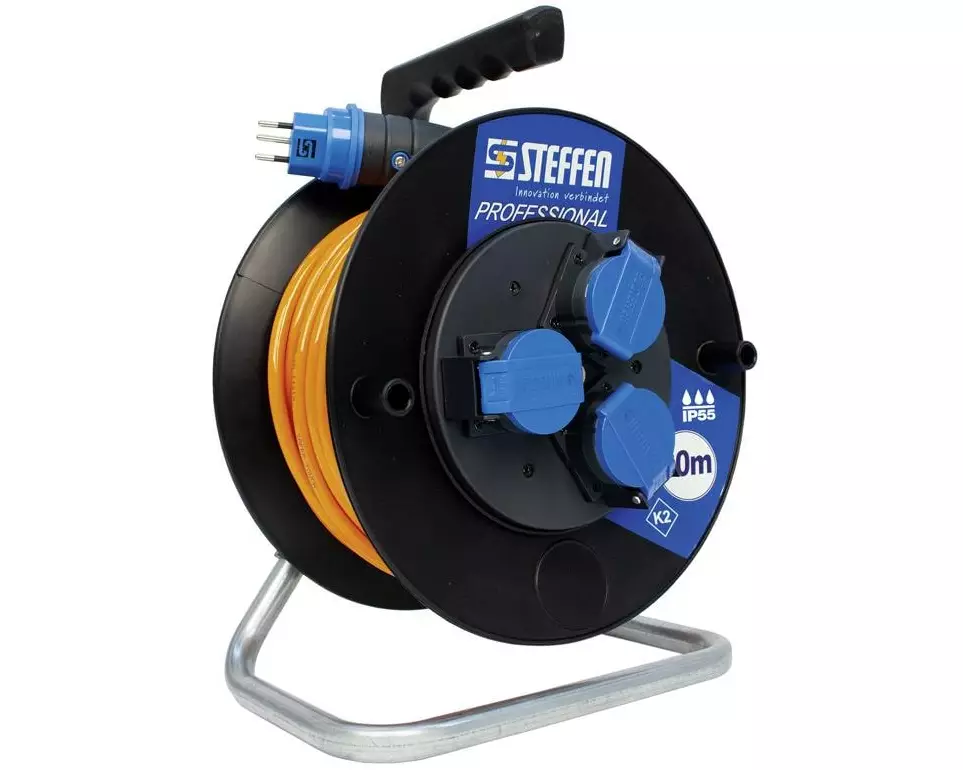 STEFFEN Kabelrolle Professional 30 m 3x T13, IP55, Schwarz