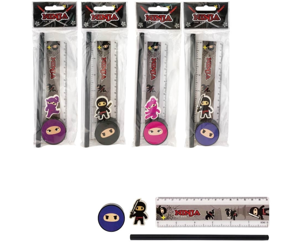 ROOST Schreibset Ninja NAOPP4-001 4-teilig, assortiert