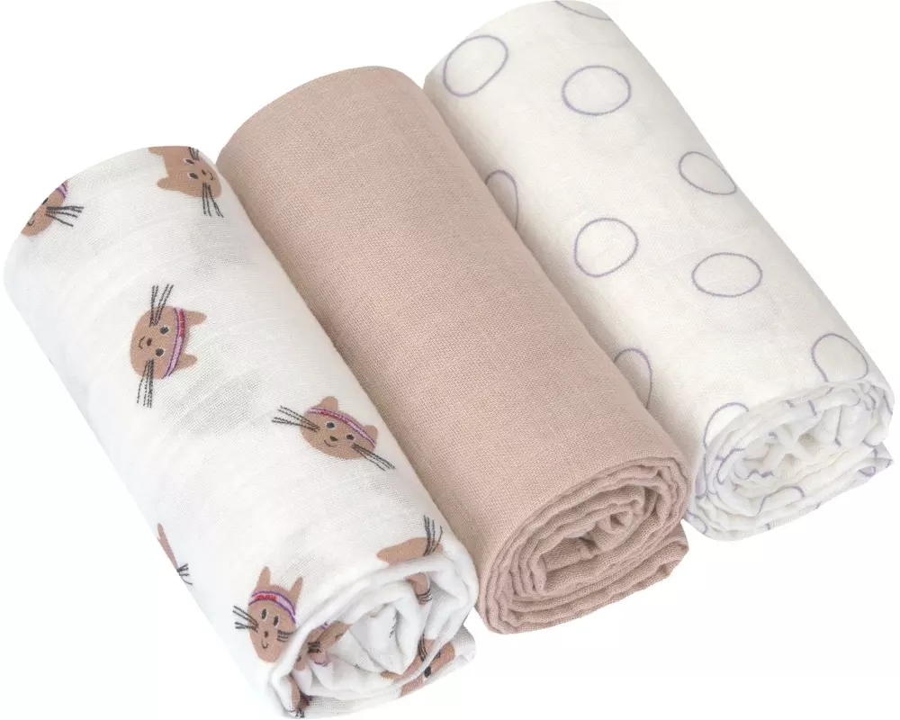 Lässig Mulltuch Tiny Team Cat 3 Stück, 60 cm x 60 cm