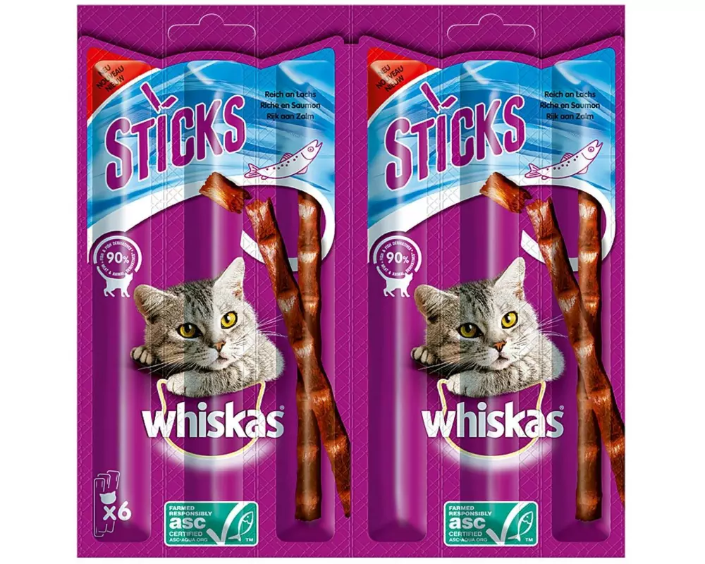 Whiskas Katzen-Snack Sticks Lachs, 6 x 6g