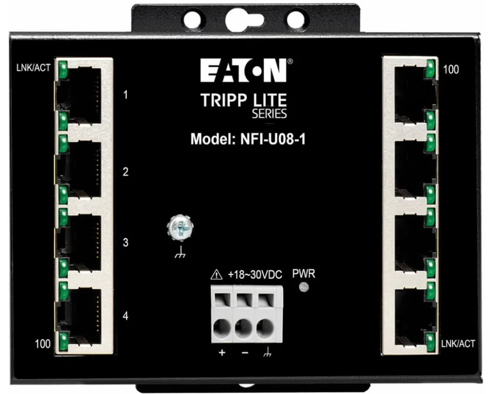 EATON TRIPPLITE 8-Port, Unmanaged, Fast, Industrial, Ethernet, Switch, 10/100mbps, Ruggedized, -40, to, 75, C, DIN/Wall, Mount
