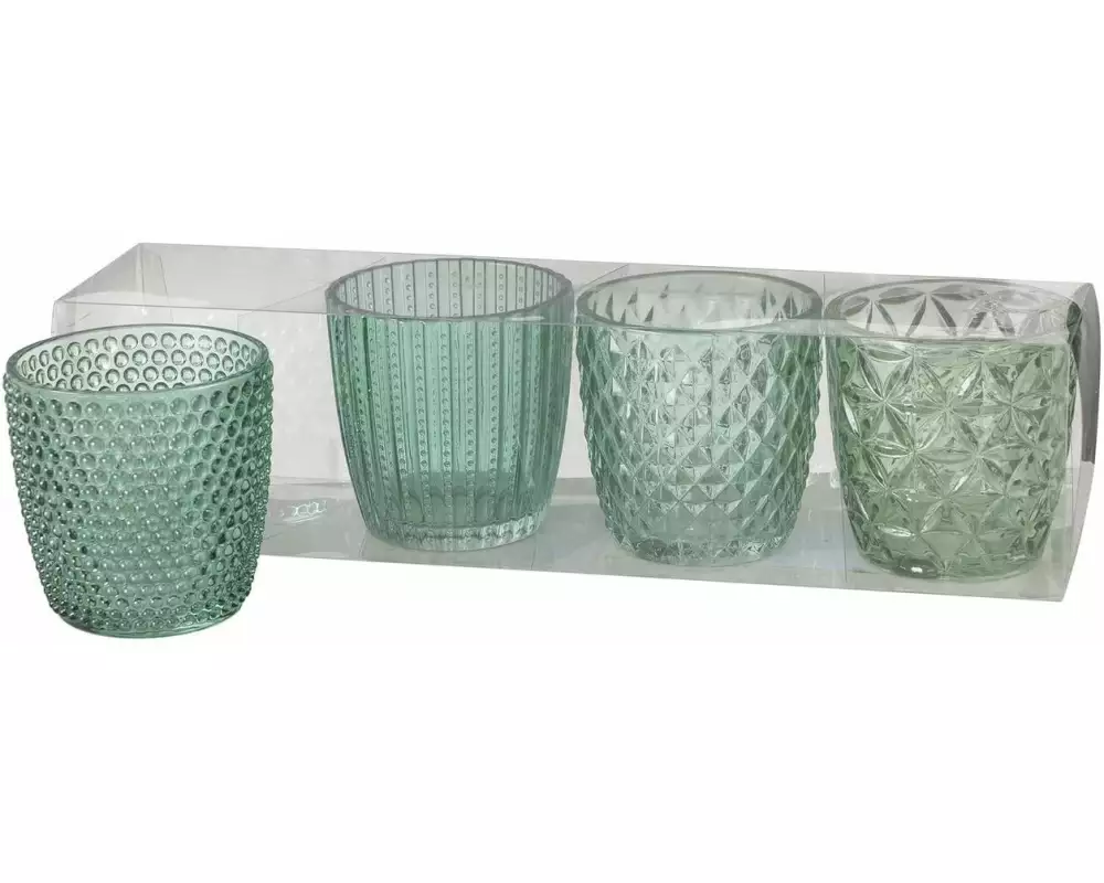 Boltze Windlicht Marilu 4 Stück, 7.5 cm, Dunkelgrün