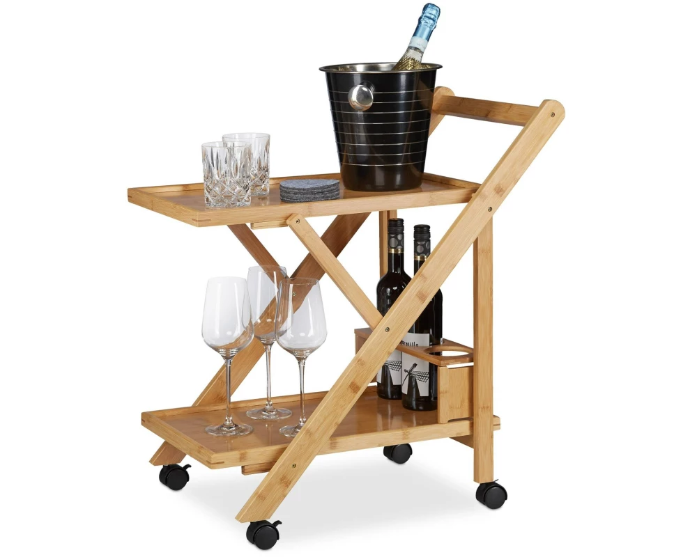 relaxdays Servierwagen mit 2 Ablagen 70 x 40.5 x 65 cm, Braun/Schwarz