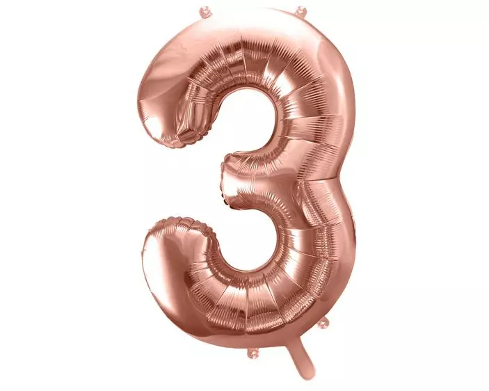 Partydeco Folienballon Ziffer 3 86 cm, Rosegold