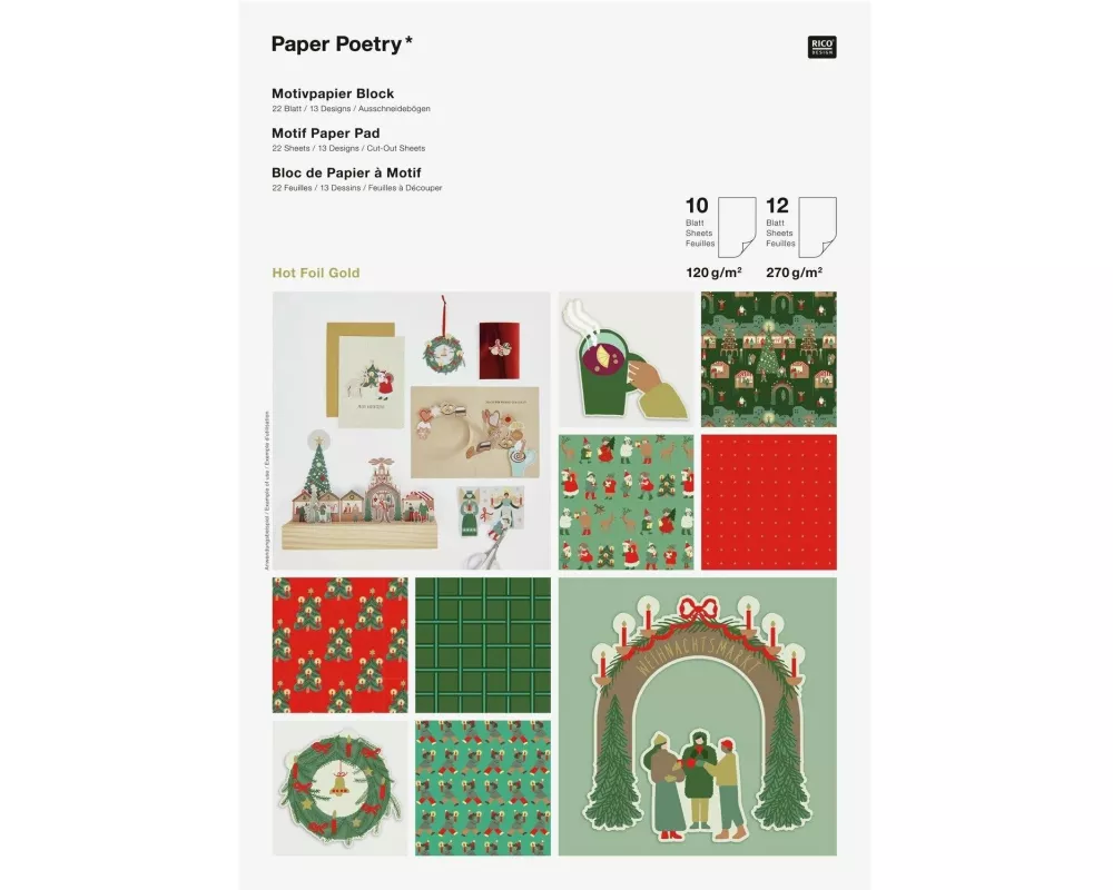 Rico Design Motivpapierblock Weihnachtsmarkt 22 Blatt, 120-270 g/m²