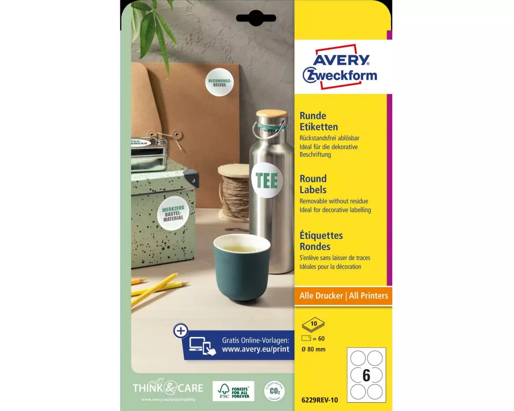 Avery Zweckform Runde Etiketten Ø 80 mm, 10 Blatt, ablösbar