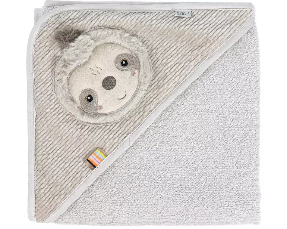 fehn Kapuzenbadetuch Faultier Grau/Beige