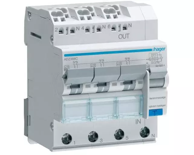 Hager FI / LS 3-3 x 1PN 6kA C-16A 30mA A QC/BA