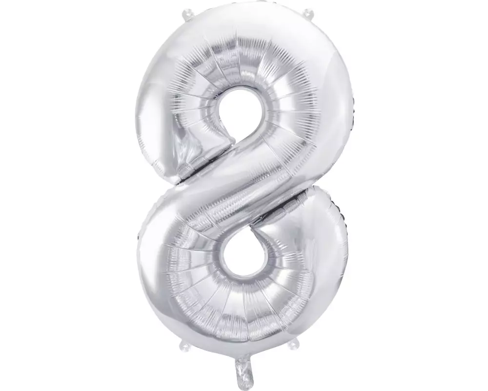 Partydeco Folienballon Zahl 8 gross 86 cm, silber, 1 Stück