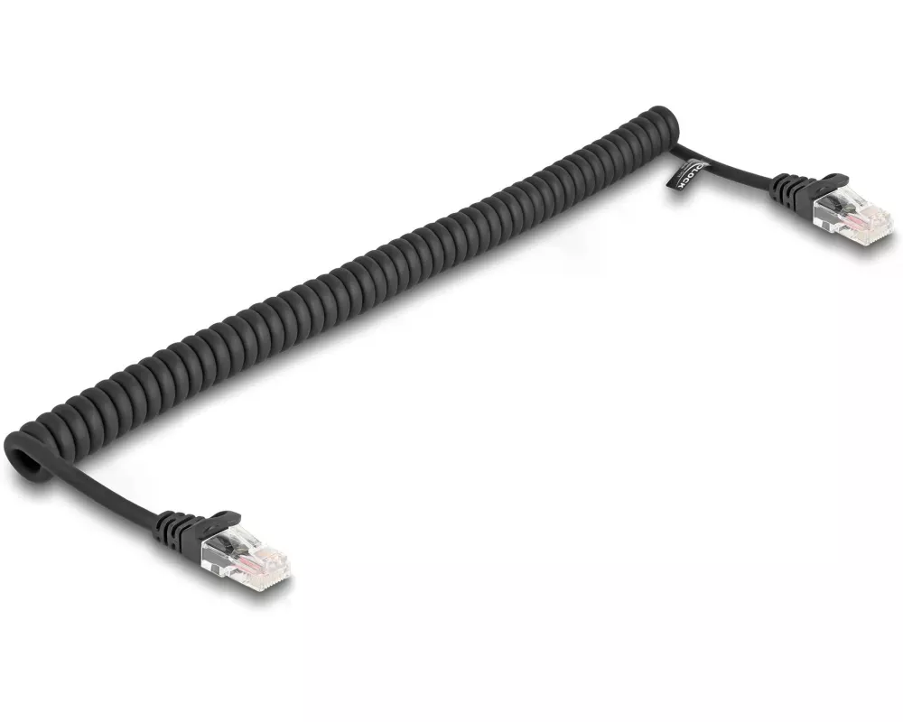 Delock Patchkabel Spiralkabel Cat 5e, UTP, 1 m, Schwarz