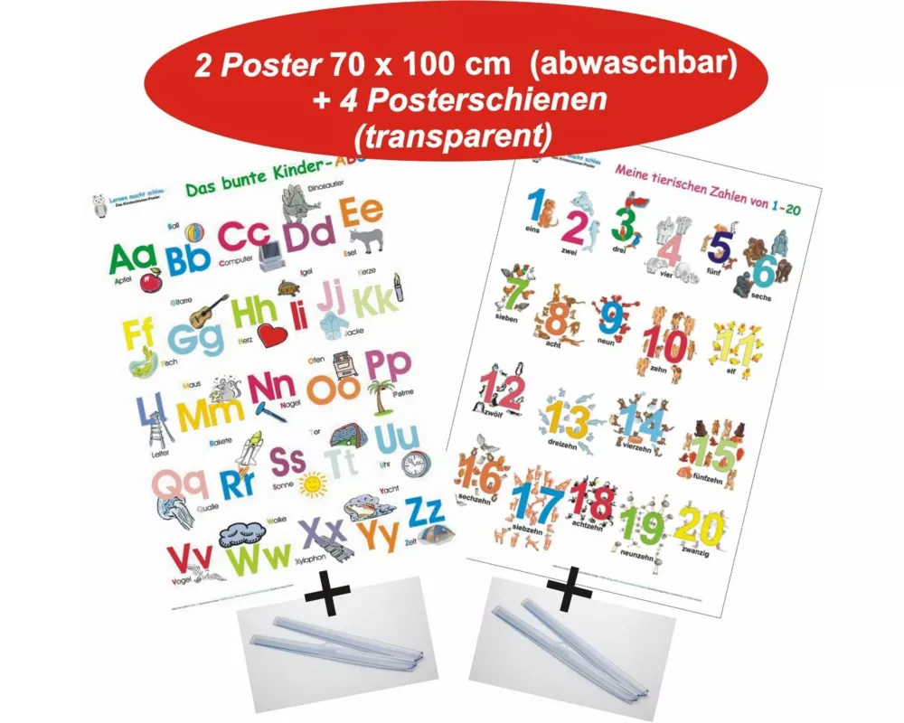 Das bunte Kinder-ABC + Meine tierischen Zahlen von 1-20 + Posterschienen