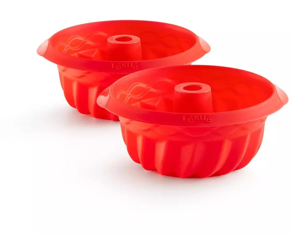 Lékué Gugelhupf-Backform Silikon, Rot, 2er Set