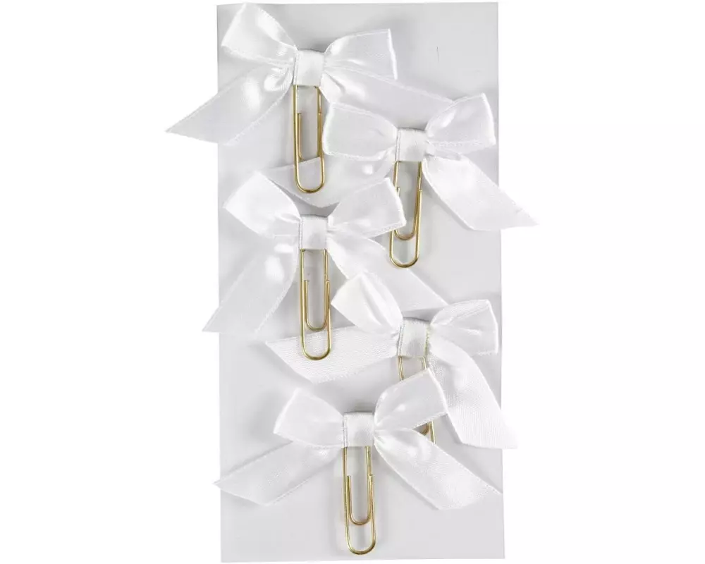 Creativ Company Büroklammer mit Schleife, Weiss, 5 Stück