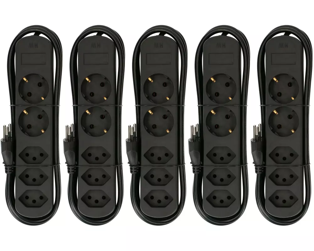 Max Hauri Steckdosenleiste Basic-Line 3x T13, 2x Schuko SW, 5er Set