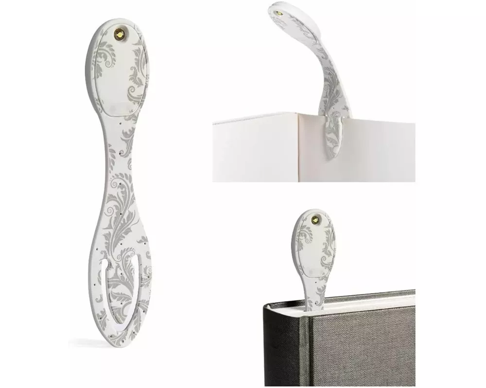 Flexilight Leselicht (White Flowers) - weiß - 2 in 1 Leselampe & Lesezeichen - LED Leselicht - Geschenk für Leser, Buchliebhaber - Deutsche Ausgabe