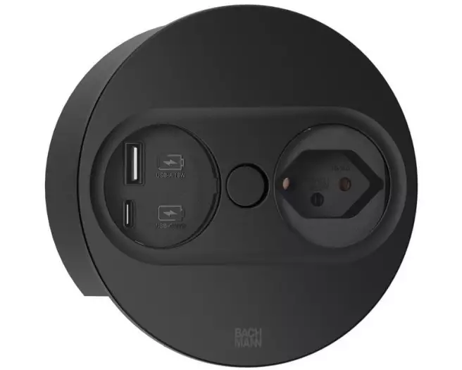 Bachmann Küchensteckdose TWIST 2 1xT13 1xUSB A/C 22W schwarz rund