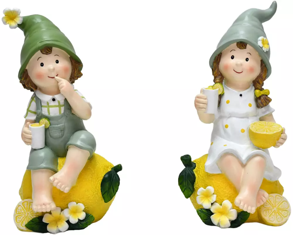 Dameco Dekofigur Kinder auf Zitrone 2er Set, sitzend