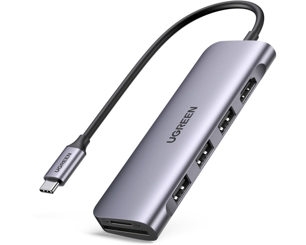 UGREEN USB-C Hub 6in1, Silver 70410 HDMI,3xUSB-A, SD TF (BB)