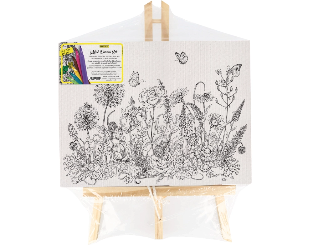 ONLINE Artist Leinwand Set Flowers 61041/3 inkl. 6 Brushpens 30x23cm