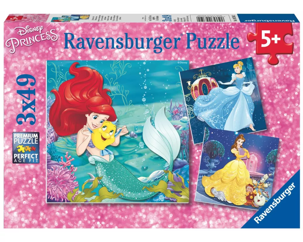 Kinderpuzzle 3x49 Teile - Disney Prinzessinnen - Abenteuer der Prinzessinnen
