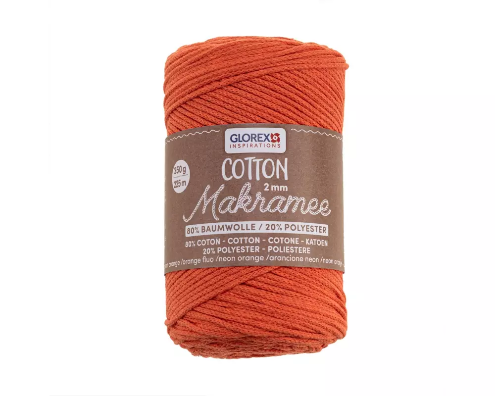 Glorex Wolle Makramee Cotton 225m x 2 mm, 250g, Neonorange