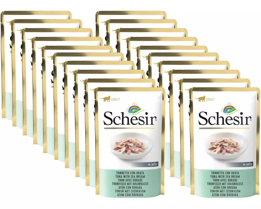 Schesir Nassfutter Thunfisch & Goldbrasse in Gelée, 20 x 85 g
