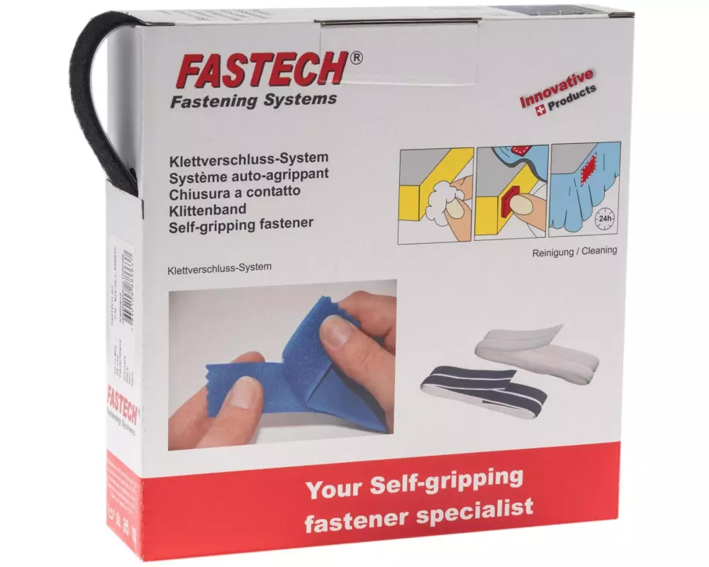FASTECH Flauschseite Box 25 mm x 10 m selbstklebend, Schwarz