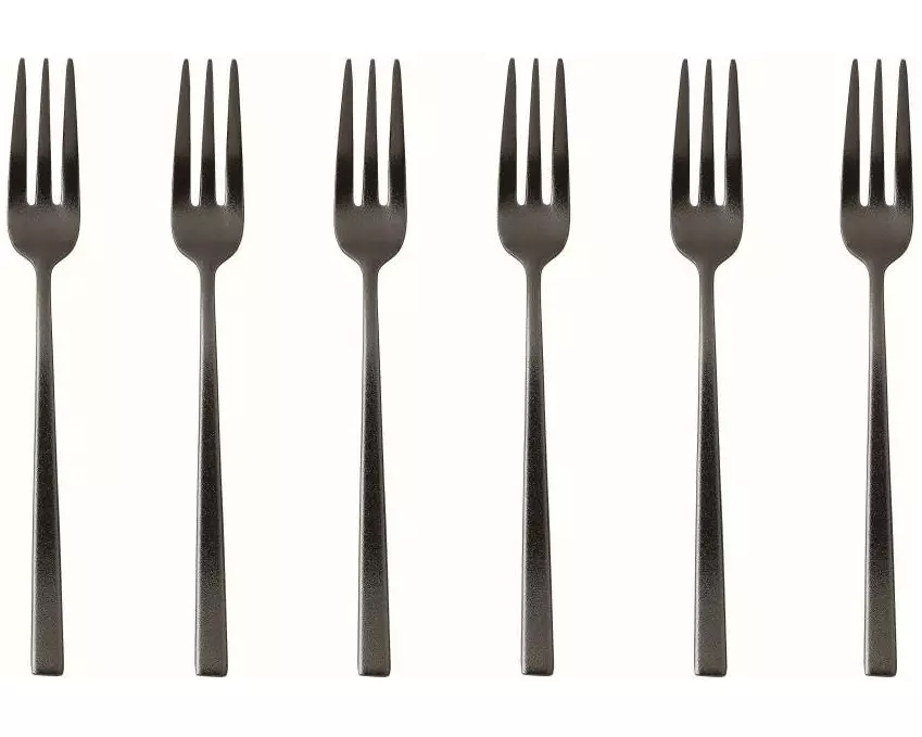 Sambonet Kuchengabel Rock 6 Stück, Schwarz glanz/Metall/Silber