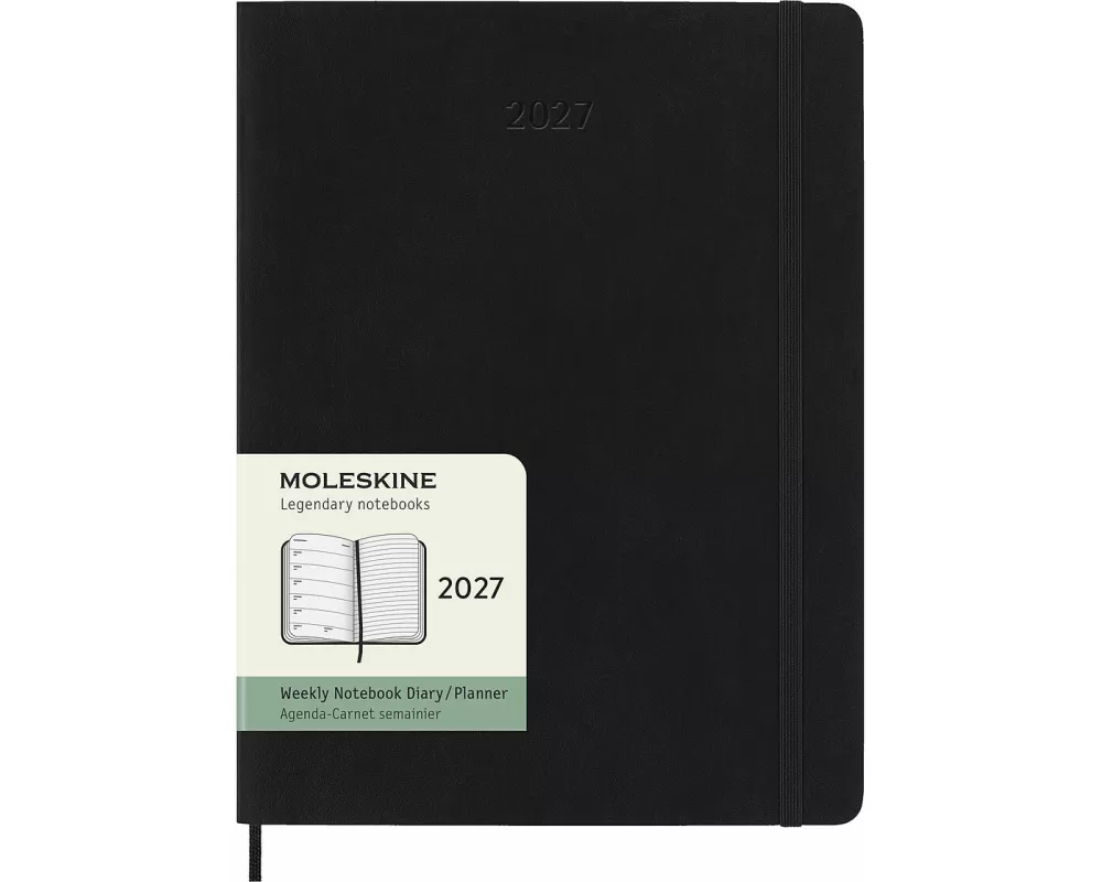 Moleskine 12 Monate Wochen Notizkalender 2027, XL, 1 Wo = 1 Seite, rechts linierte Seite, Weicher Einband, Schwarz