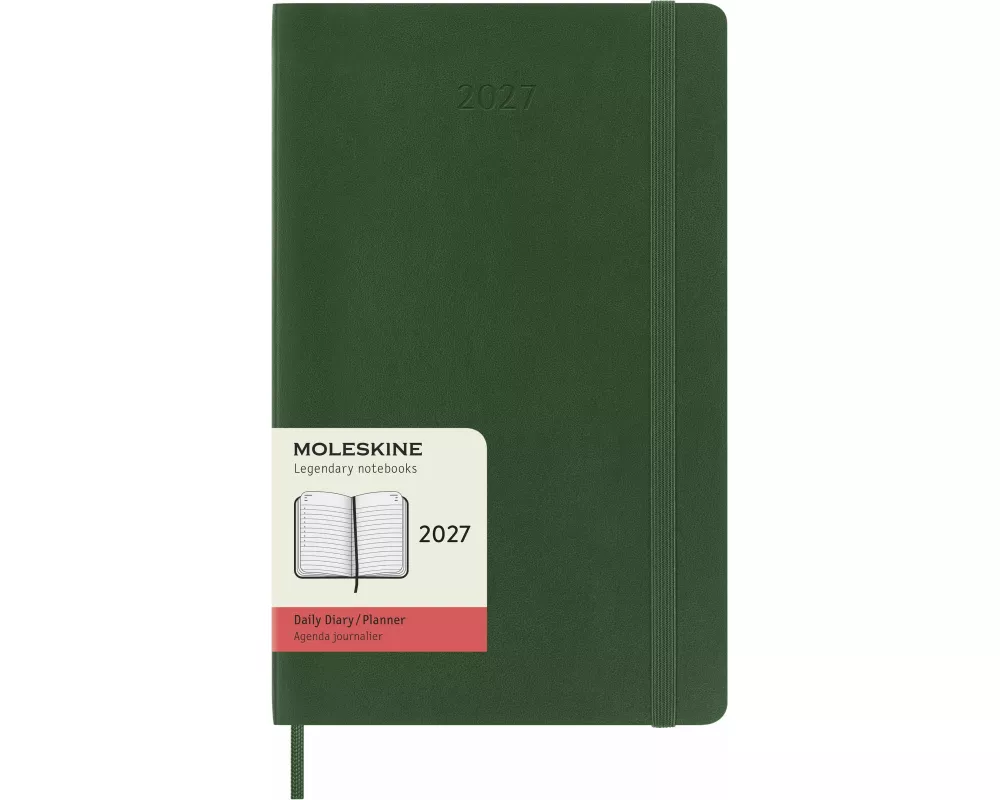 Moleskine 12 Monate Tageskalender 2027, Large/A5, 1 Tag = 1 Seite, weicher Einband, myrtengrün