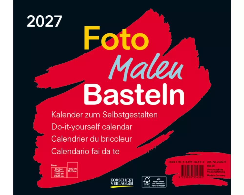 Foto-Malen-Basteln Bastelkalender quer schwarz 2027