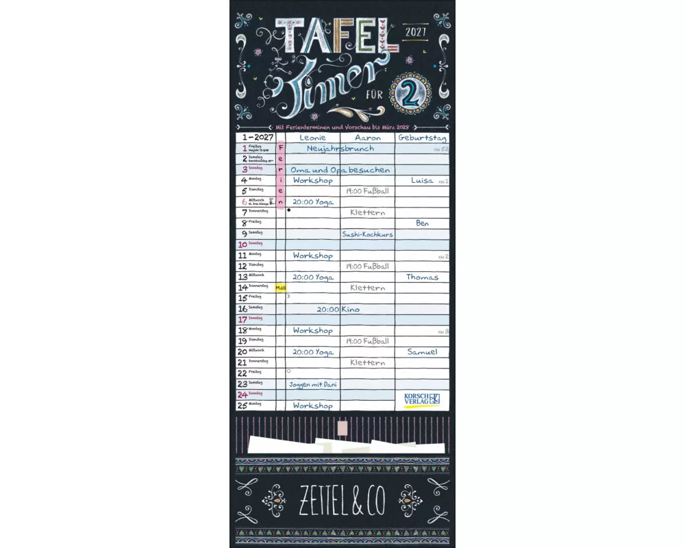 Tafeltimer für 2 mit Zetteltasche 2027