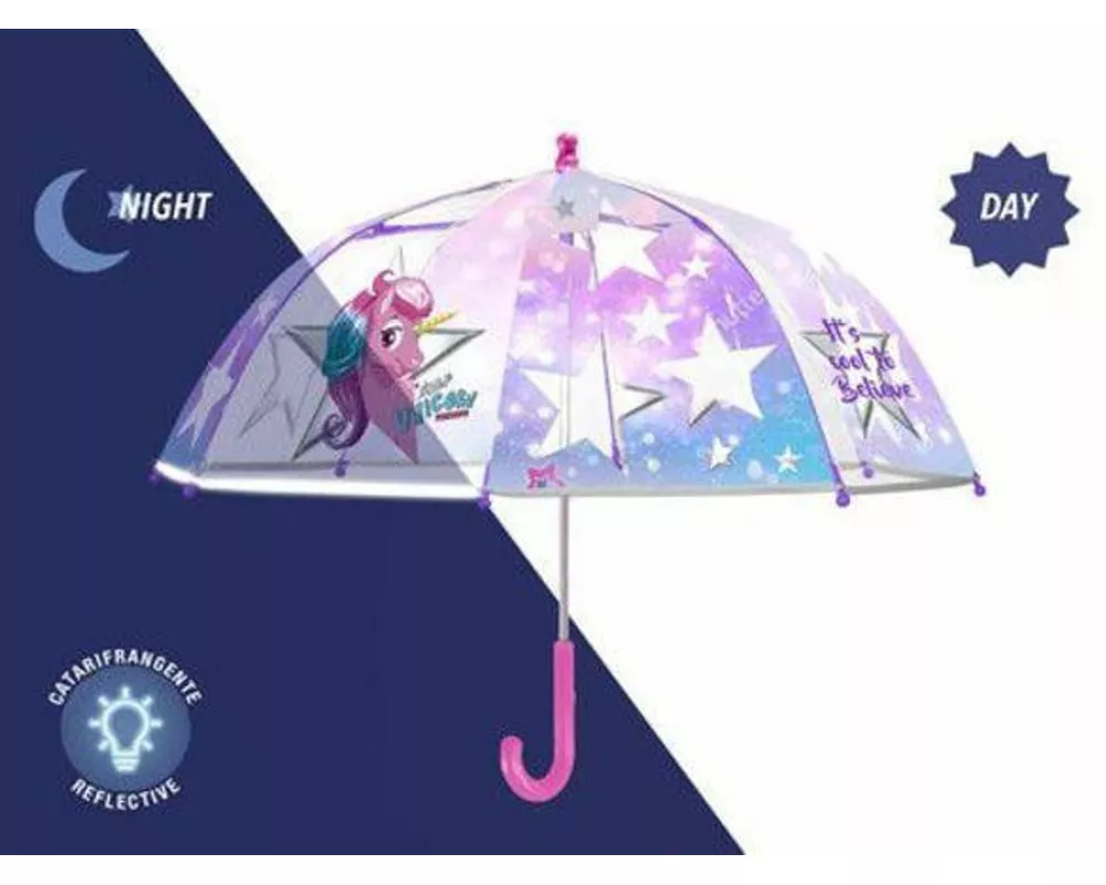 Glow in the Dark Kinderschirm Cool Kids UNICORN transparent, 42/8, manuell