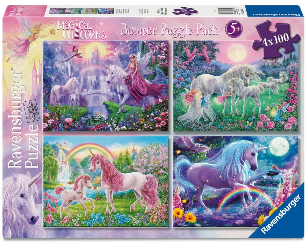 Kinderpuzzle 4x100 Teile - Magische Einhörner