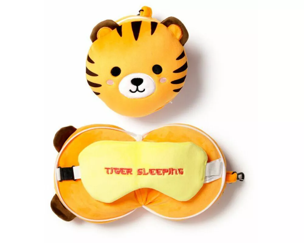 Relaxeazzz Plüsch Tiger Reisekissen & Schlafmaske