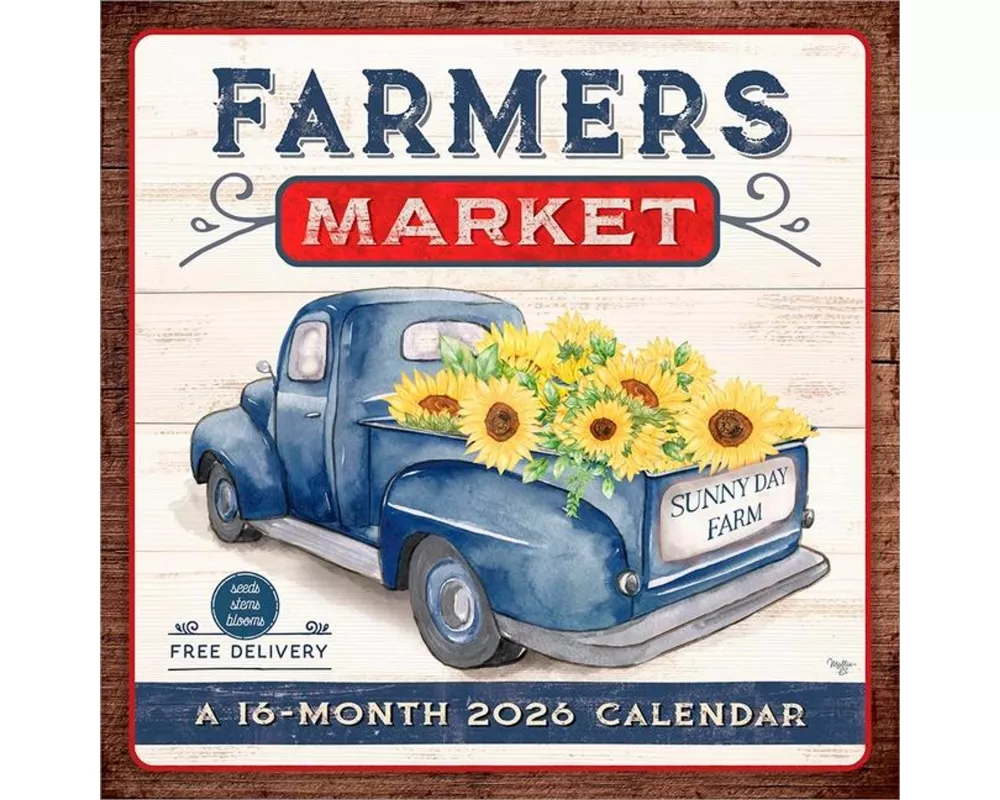 Farmer's Market 2026 12 X 24 Inch (Hanging) Monthly Square Wall Calendar Featuring the Artwork of Mollie B. Plastic-Free